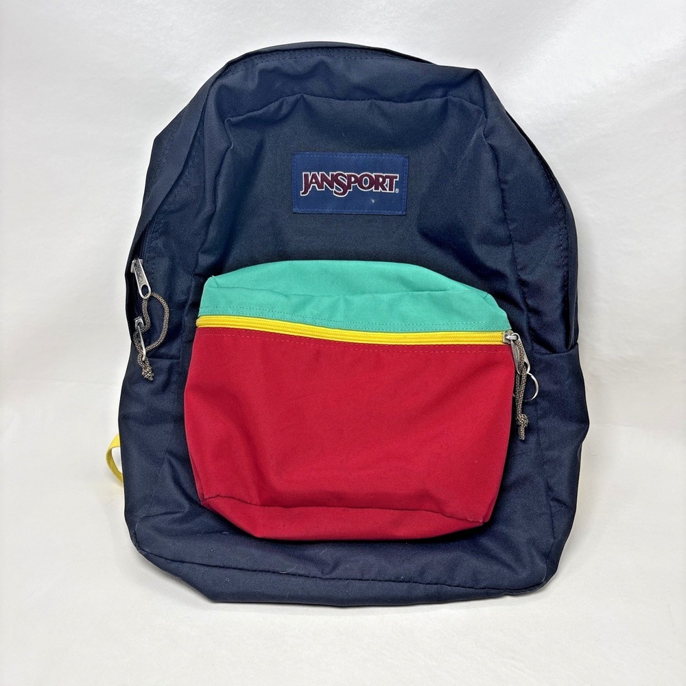 Rare Jansport Classic Superbreak Black Nylon Canvas Backpack School Gym Rasta‎